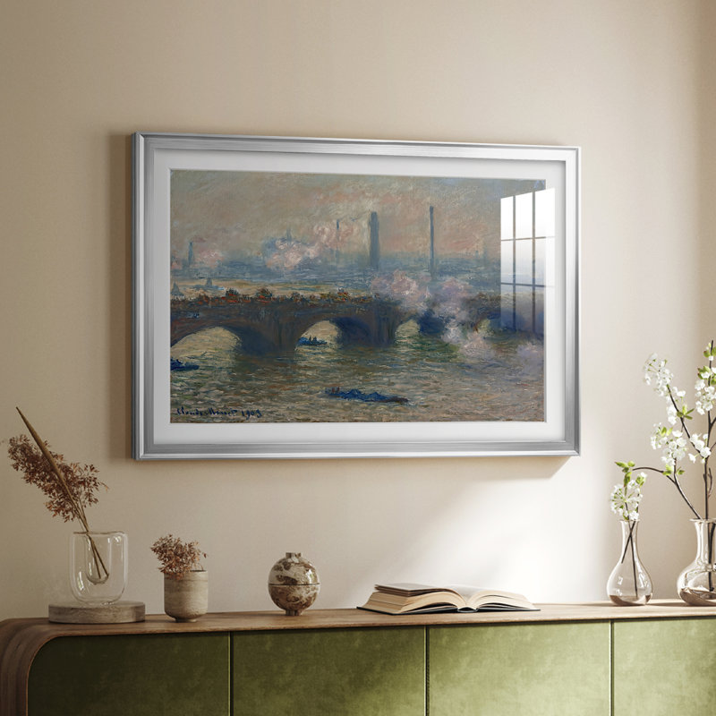 Pont de Waterloo, effet de soleil - Claude Monet - reproduction encadrée avec passe-partout et verre - 1903, 22,5 x 30,5