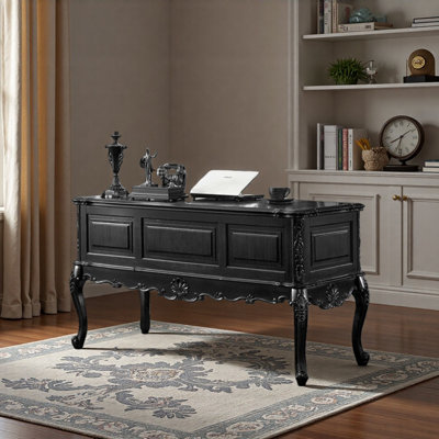 French Retro Style Black Five-drawer Writing Desk