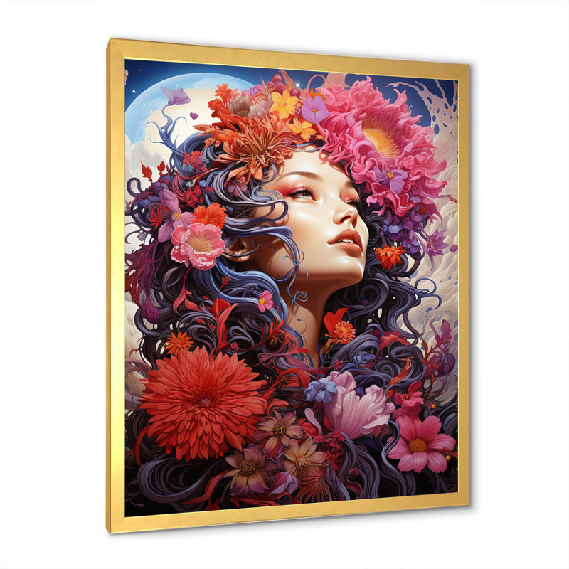 Glorious Blossoming Flower Goddess I, reproduction sur toile, H 44 po x l 34 po x P 1,5 po, Cadre doré à une seule photo