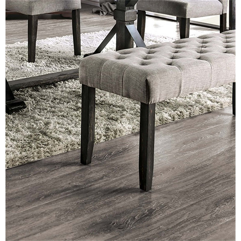 Banc de salle à manger classique en bois massif capitonné à l'apparence de lin pour les intérieurs rustiques et contemporains