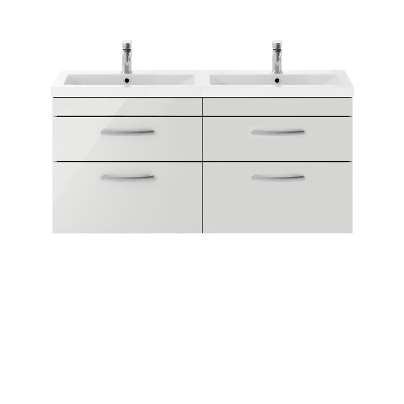 Athena 1208mm Double Bathroom Vanity with Integrated Ceramic Basin, Gloss Gray Mist