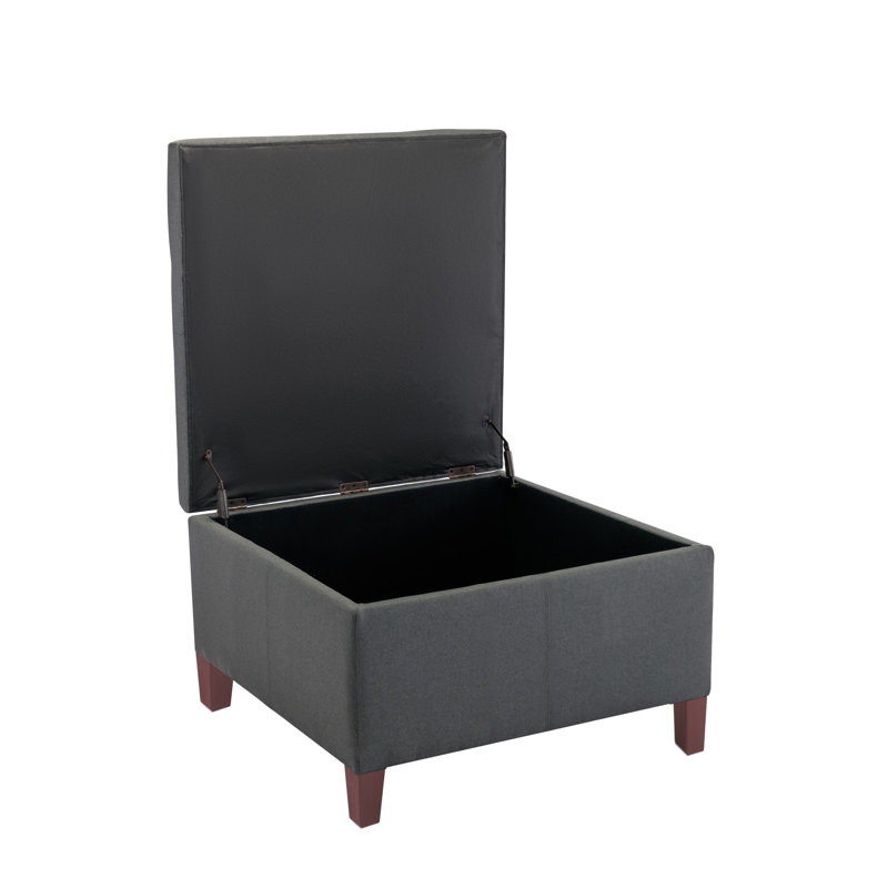 Amariauna Storage Ottoman with Wooden Legs, Dark Gray Polyester Blend
