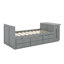 Lit plateforme avec bureau et tablette de rangement au bout du lit, lit gigogne et tiroirs-840375810