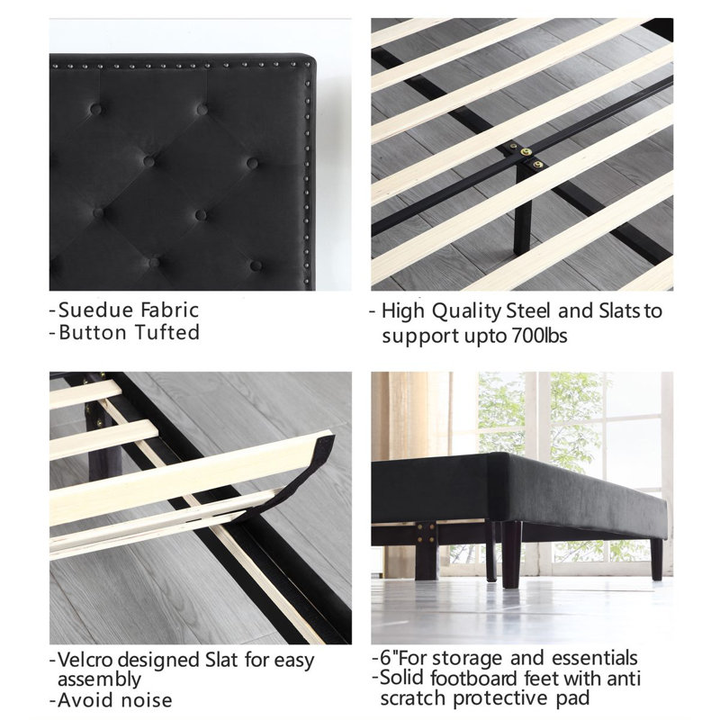Avrah Upholstered Wingback Bed, Full, Black
