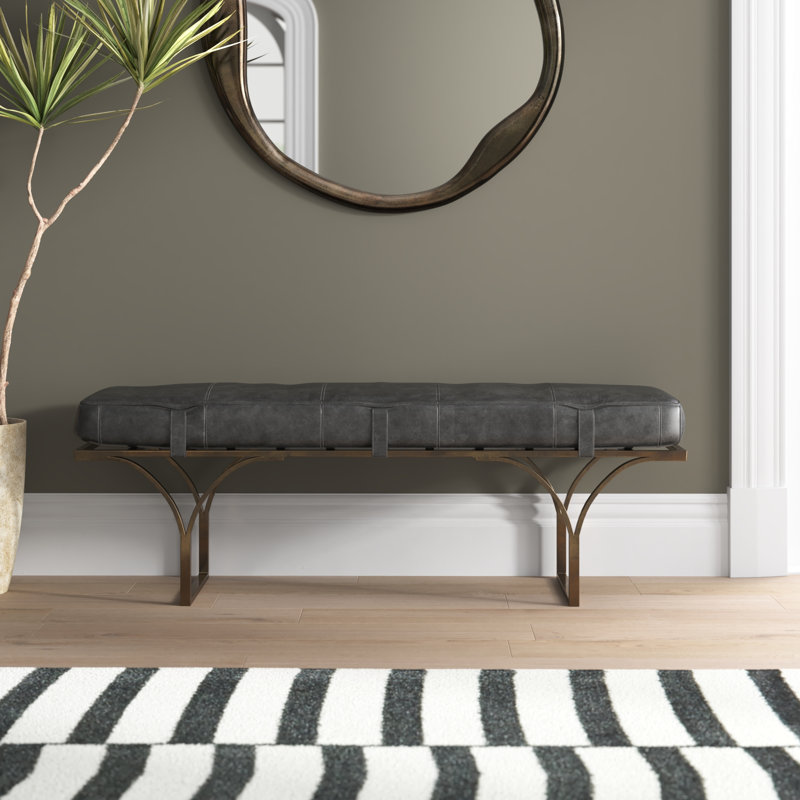 Magnolia Upholstered Bench, Black Genuine Leather