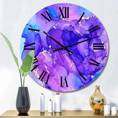 Bleu et mauve, luxe, art abstrait fluide - horloge murale moderne