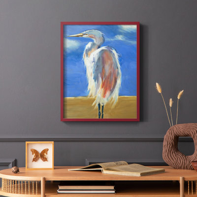 Blue Heron, reproduction encadrée - bois massif