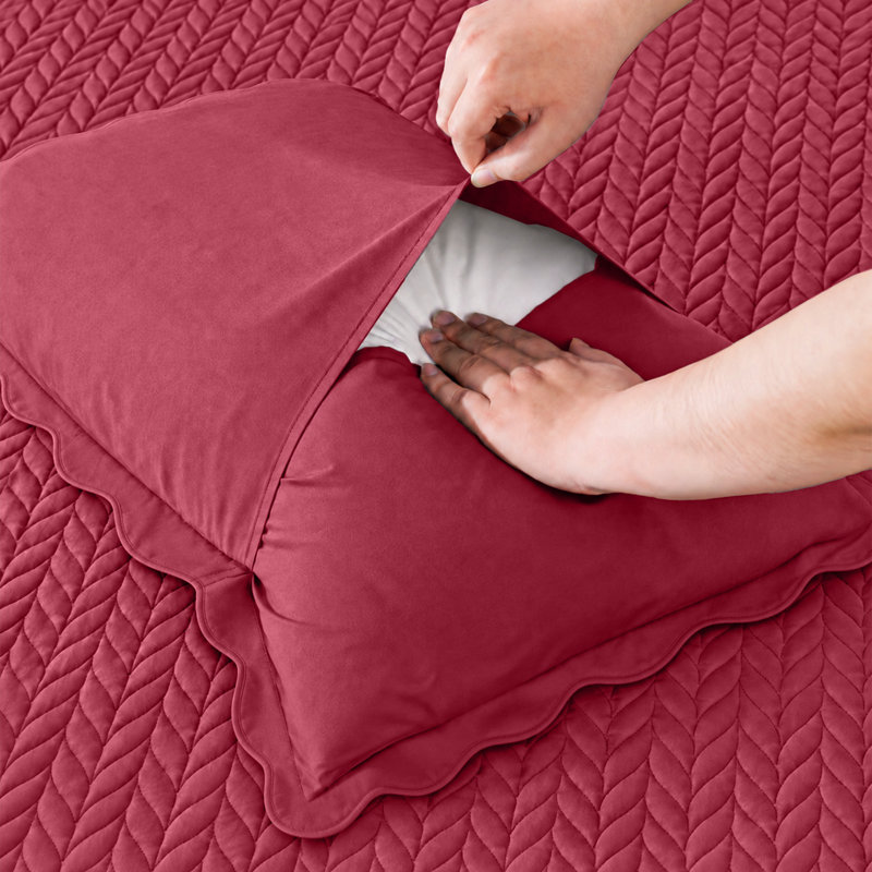 Ensemble d'édredon léger en microfibre avec taies décoratives Oxford, King Comforter + 2 Standard Shams, Burgundy