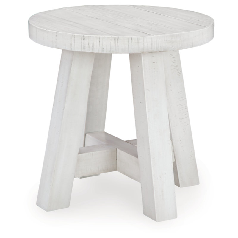 Off-White Round Pine Wood End Table