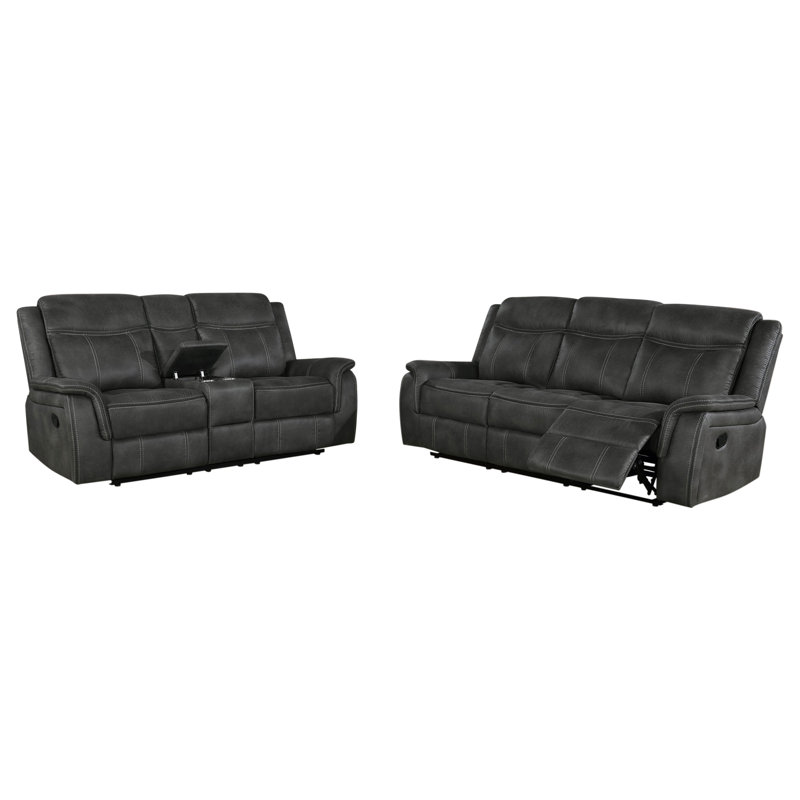 Wulfson 2-piece Upholstered Reclining Sofa Set Charcoal, 2 Pieces: Sofa, Loveseat