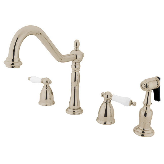 Heritage Two Handle Widespread Kitchen Faucet with Porcelain Lever Handles, Polished Nickel