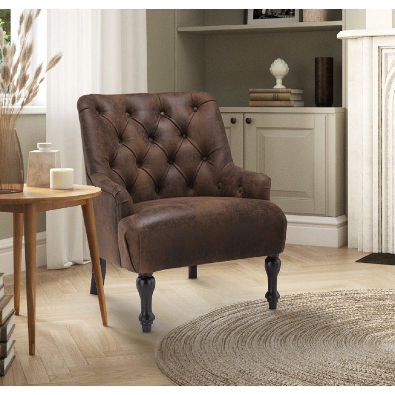Luciana Suede Tufted Armchair, Brown