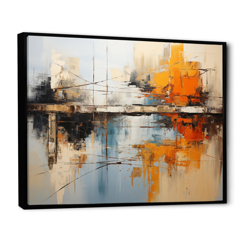 Collage de flux vert, orange et audacieux - imprimé, H 34 po x l 44 po x P 1,5 po, Cadre flottant noir