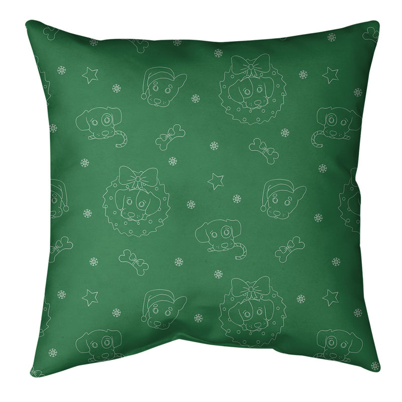 Coussin Christmas Dogs, 14 po x 14 po, Vert