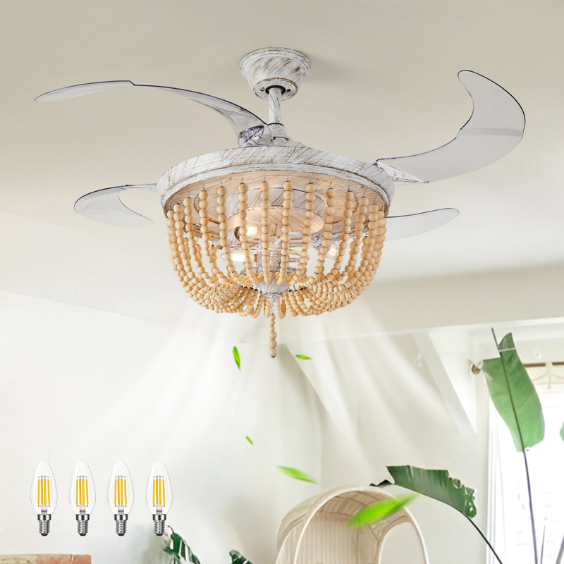 Chirles 48" Boho Retractable Farmhouse Ceiling Fan Bulb Included