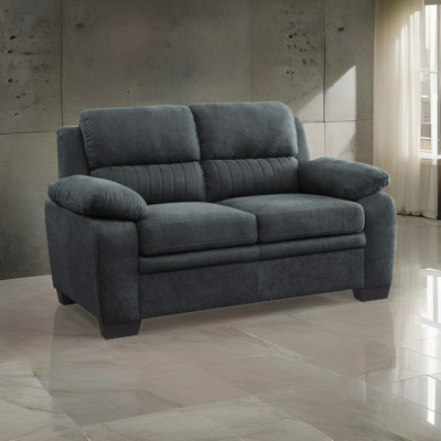 58 Inch Loveseat, Polyester, Foam Cushioned, Solid Wood