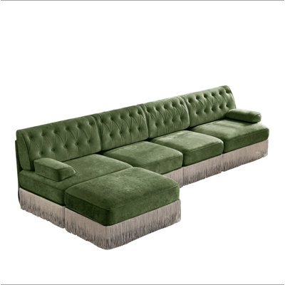 135" L Shaped Pet-friendly Velvet Fabric,Chesterfield Style Sofa,Tassel Skirt,Slightly Curved Square Armrests, Free Combination,Ergonomic Design,For Living Rooms Rest Areas Bedroom