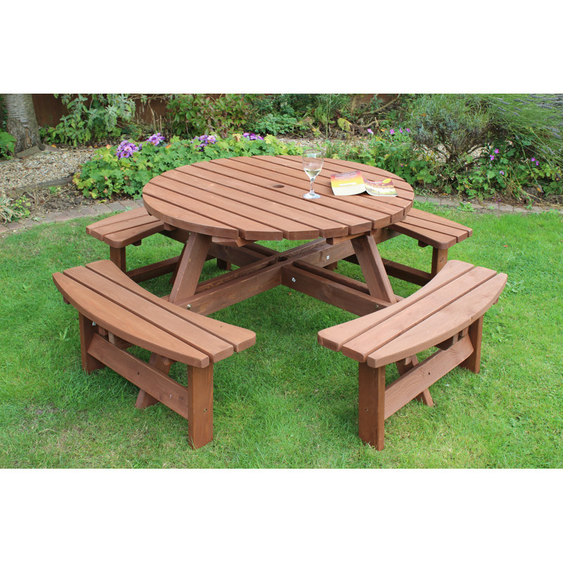 8 - Person Wood Patio Dining Set with Round Table