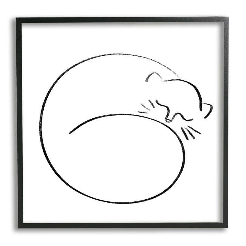 Minimal Cat Line Doodle - impression, Giclée encadrée noir minuit, H 12 po x l 12 po x P 1,5 po