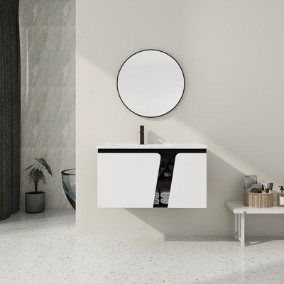 36'' Floating Wall-Mounted Bathroom Vanity With Ceramic Basin & Soft-Close Cabinet Door