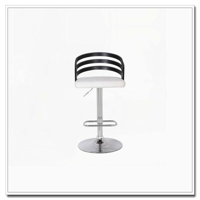 Modern Wood Back Adjustable Swivel Bar Stool – White – Open Back – 360° Swivel