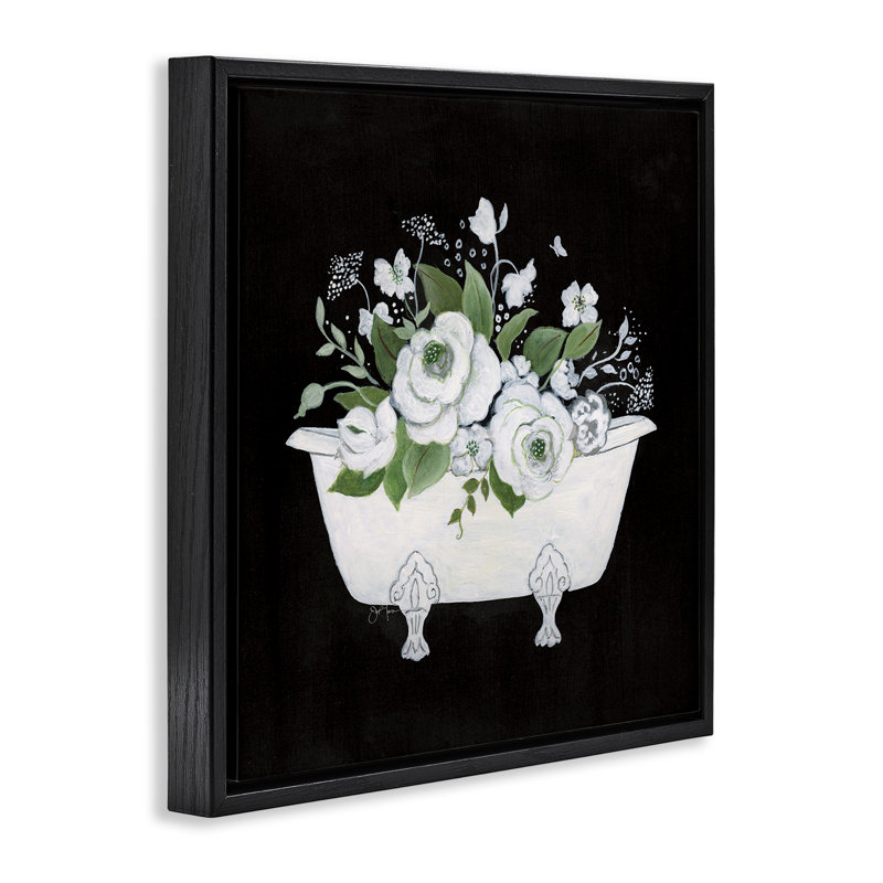 Art mural blanc et noir sur toile flottante encadrée par Janet Tava, Cadre flottant noir de jais, H 25 po x l 25 po