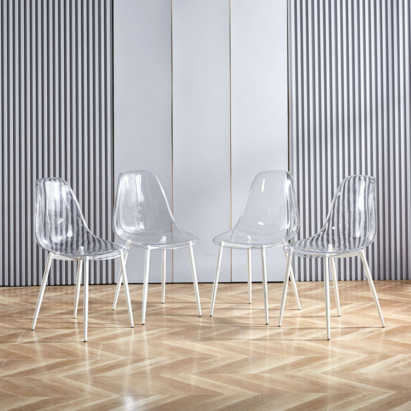 Chaise de salle à manger, ensemble de 4, pieds en métal, siège en plastique