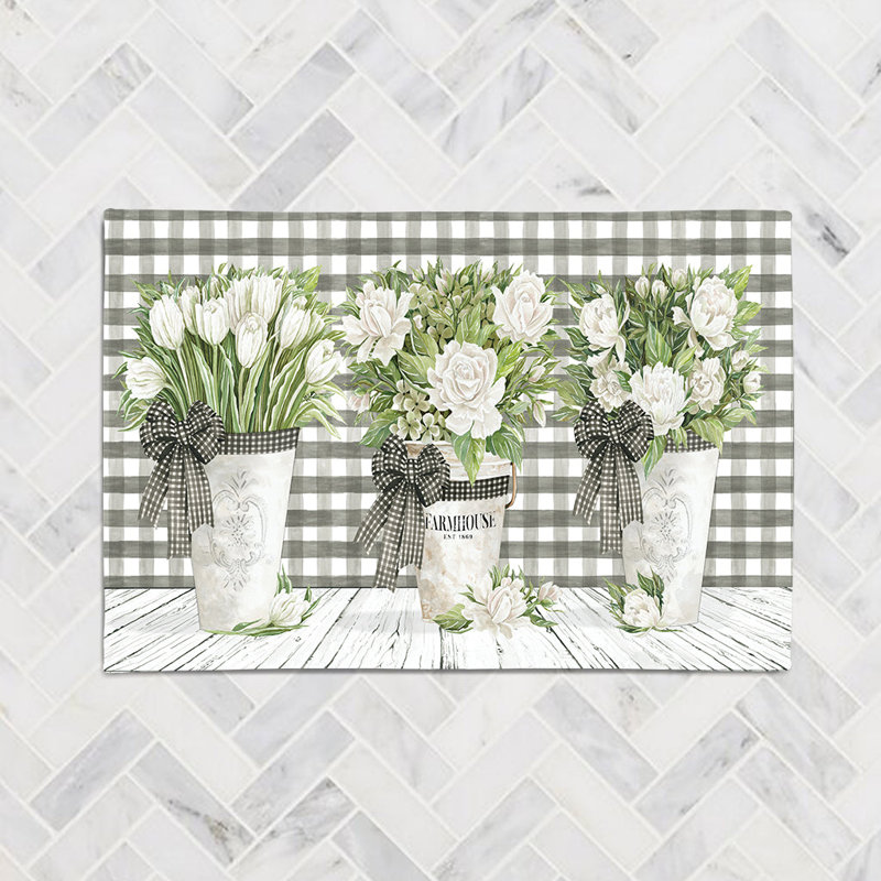 French Country Gingham Chenille Gingham Indoor Rug, Rectangle 3' x 5'