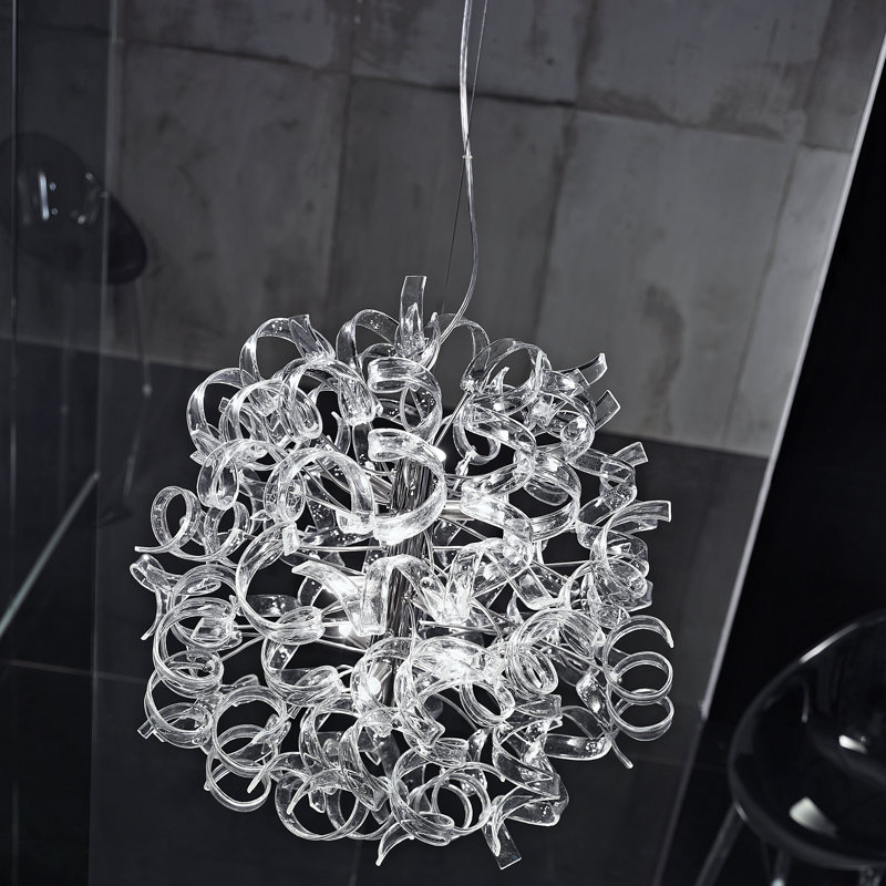 Astro 9 - Light Chrome Unique/Statement Pendant, Crystal