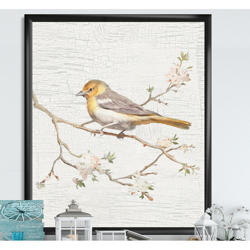 «Birds on Blossom II», reproduction d'art sur toile, H 46 po x l 36 po x P 1,5 po, Cadre noir