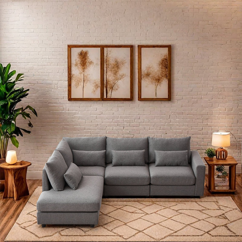 Canapé modulaire convertible polyvalent avec repose-pieds mobile, canapé modulaire 4 pièces avec coussins lombaires, idéal pour le salon, un appartement, un bureau et une chambre à coucher