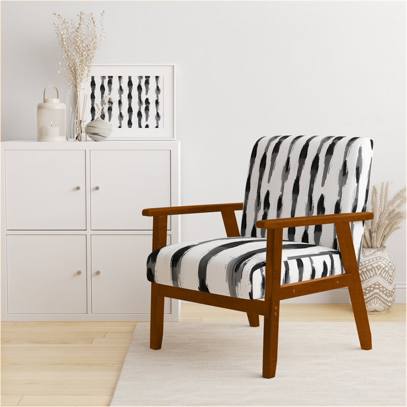 Chaise moderne rembourrée avec accoudoirs Minimal Ikat, Accoudoirs carrés bruns