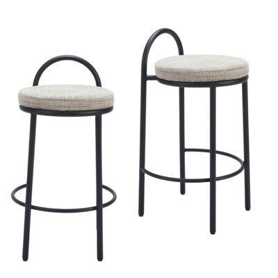 Ensemble de deux chaises de bar à hauteur de comptoir en chenille et acier à dossier bas de 26 po beige et noir