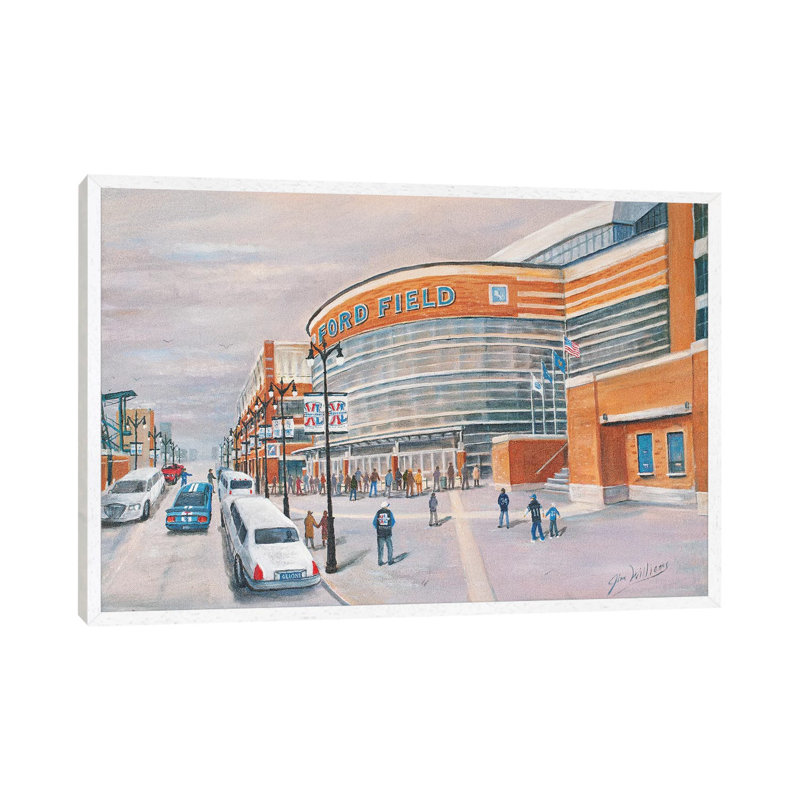 Ford Field by Jim Williams - Painting on Canvas, 45.72cm H x 66.04cm W x 3.81cm D, White Framed