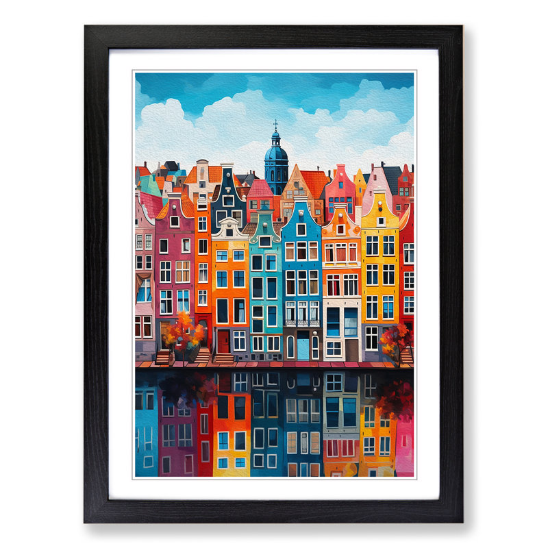 XYZ-FRM-V1223-1790 Amsterdam Colour Field - Single Picture Frame Print on Wood, 34cm H x 25cm W x 2cm D, Black 