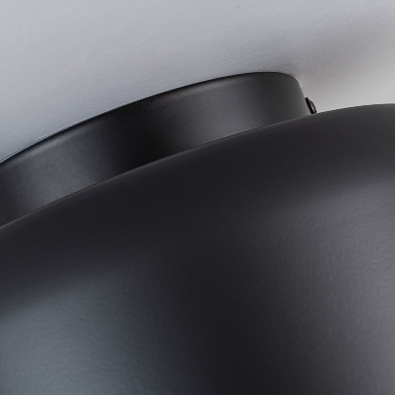 Plafonnier semi-encastré à dôme en métal 1 lumière avec diffuseur de globe en verre, Noir mat