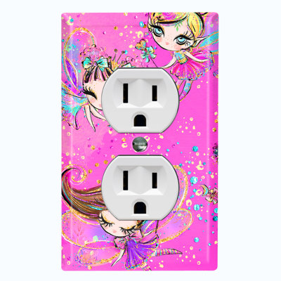 Four Fairy Princesses Pink Star Patterned 1 - Gang Duplex Outlet Standard Wall Plate