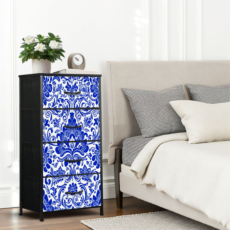 4 Drawer Dresser for Bedroom, Narrow Chest of Drawers, Wooden Top and Study Iron Frame 18"x37.5"-(WxH)