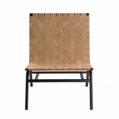 Accent Chair  - Woven Brown Leather Upholstered