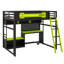 Structure contemporaine pour lit mezzanine double pleine grandeur, avec bureau, tablettes de rangement, lumières DEL, ports USB et panneau perforé-1538740092