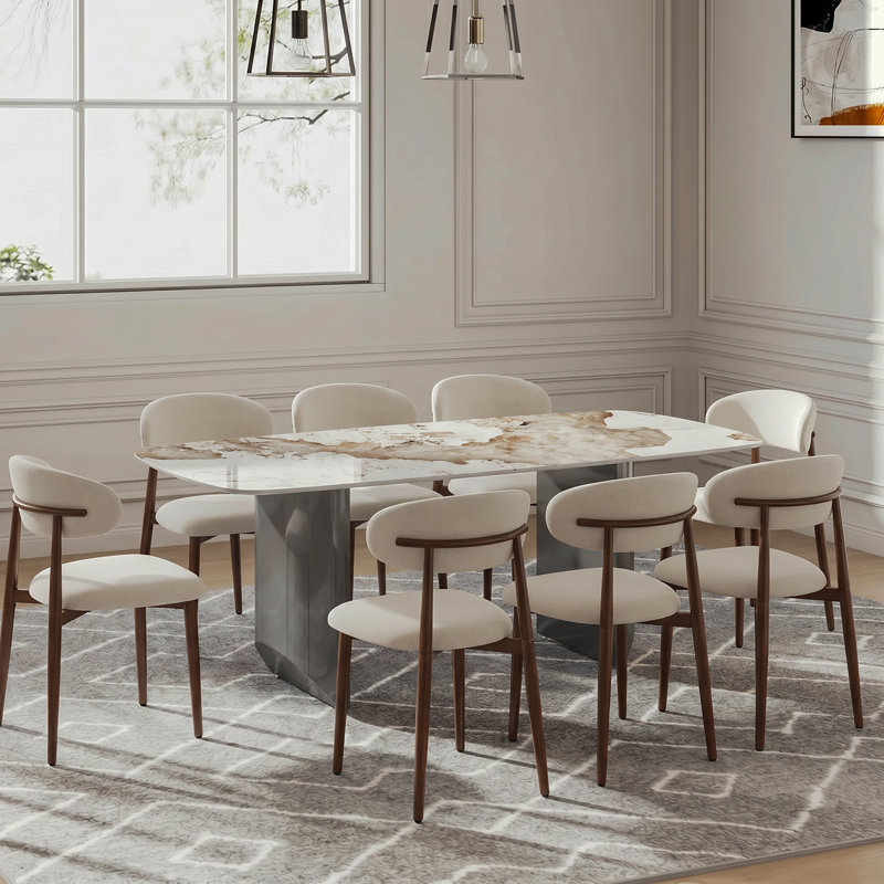 Table à manger moderne en pierre frittée avec base en métal gris (70,9 po), Gris, L 35,4 po x L 70,9 po