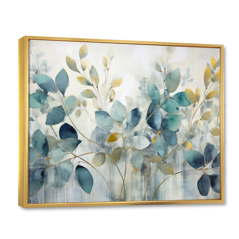 «Blue Botanical Rhythms II - Abstract Botanicals», art mural sur toile, Reproduction avec cadre flottant, H 24 po x l 32 po