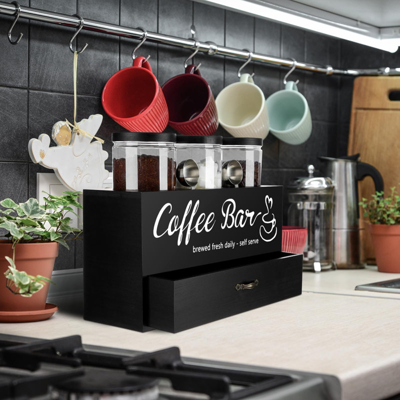 Ensemble de 3 pots de café avec tablette et cuillère en plastique contenant des grains de café avec couvercles Boîte à café avec tiroir