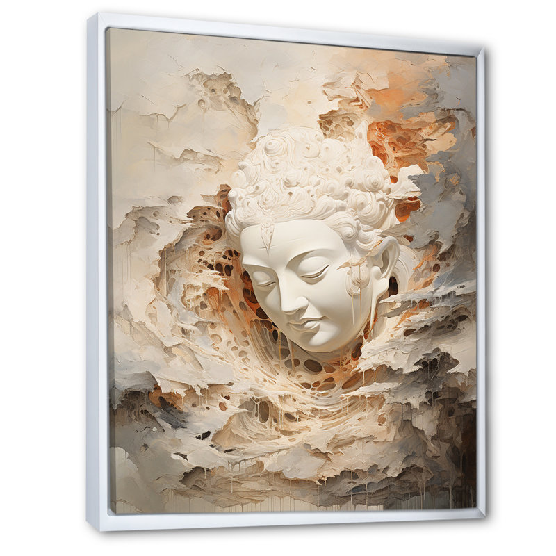 Reproduction d'art sur toile, Statue de bouddhisme religieux IV, H 20 po x l 12 po, Cadre flottant blanc