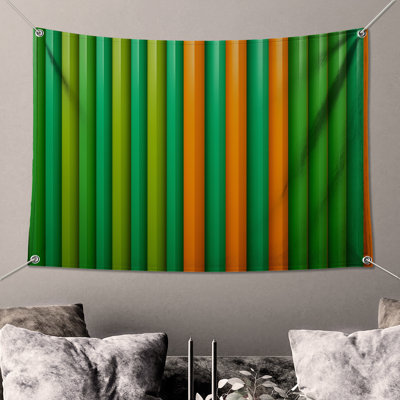 Green Orange Vertical Stripes Wall Tapestry - Stripes Wall Decor