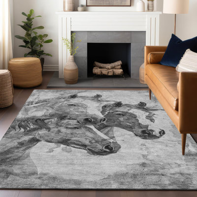 Machine Washable Indoor/Outdoor Cinead ACN1718 Gray Rug