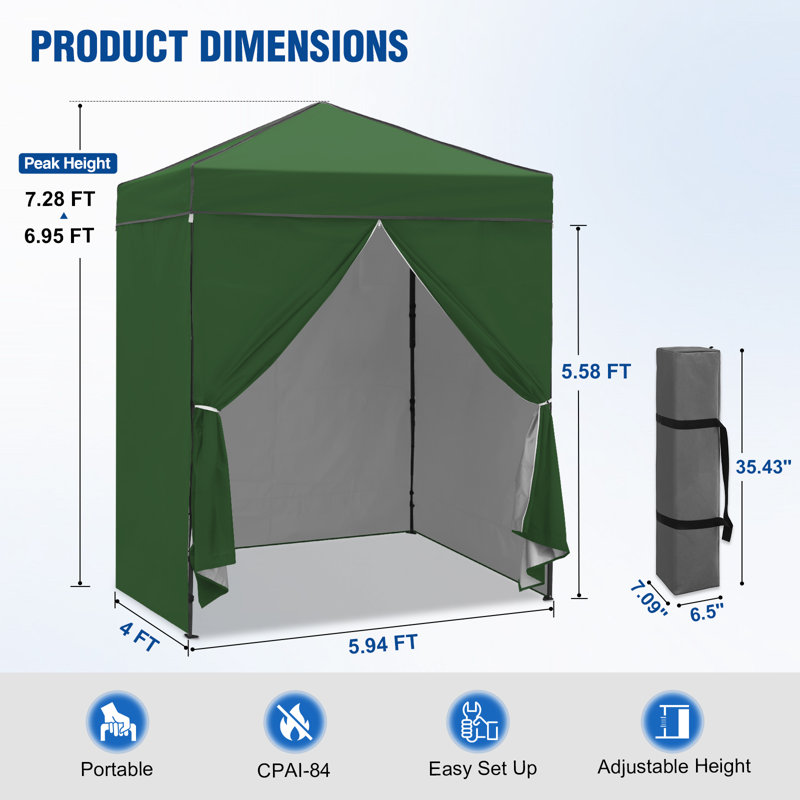 Auvent escamotable 6 x 4 pi avec 4 parois latérales amovibles, abris de jardin faciles à installer, Vert