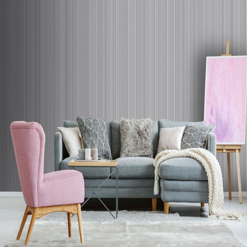Palma Striped Vinyl Metallic Wallpaper Roll, Silver