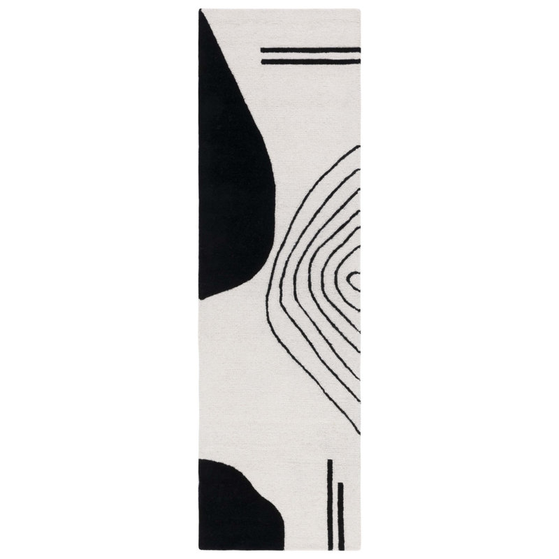 Felipe Handmade Wool Ivory/Black Rug, Runner 2'3" x 10'