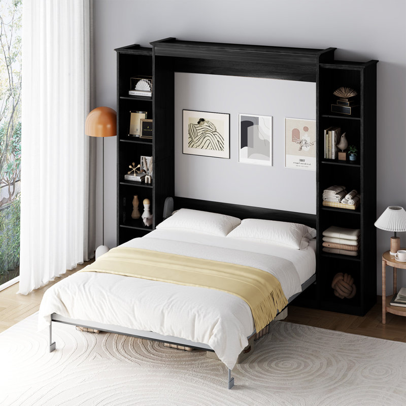 Lit escamotable Murphy avec tablettes de rangement, Grand lit, Noir gris